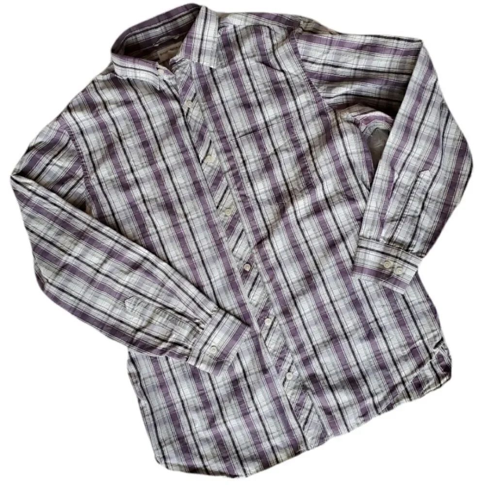 BANANA REPUBLIC Purple Plaid Button Down S…
